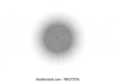 Black white dotted texture. Abstract halftone vector background. Monochrome halftone pop art design. Centered circle dotted gradient. Black ink dot vintage overlay. Minimal retro halftone template