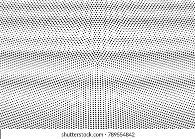 Black white dotted texture. Abstract halftone vector background. Monochrome halftone pop art design. Horizontal dotted gradient. Black ink dot vintage overlay. Perforated retro halftone template