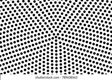 Black white dotted texture. Abstract halftone vector background. Monochrome halftone pop art design. Radial dots pattern. Black ink dot vintage overlay. Minimal retro halftone. Polka dot template