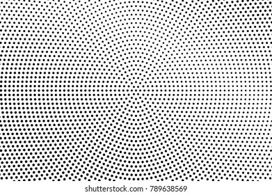 Black white dotted texture. Abstract halftone vector background. Monochrome halftone pop art design. Radial pale dotted gradient. Black ink dot vintage overlay. Minimal retro halftone template