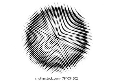 Black and white dotted texture. Centered halftone vector background. Radial dotted gradient. Contrast monochrome halftone. Pop art design overlay. Black dot texture. Retro halftone template