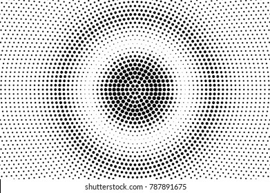 Black and white dotted texture. Circle halftone vector background. Radial dotted gradient. Abstract monochrome halftone. Pop art design overlay. Black dot vintage texture. Retro halftone template