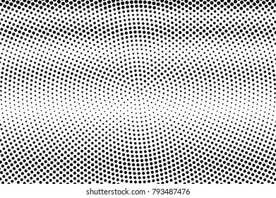 Black white dotted texture. Horizontal grunge dotted gradient. Monochrome halftone pop art design. Abstract halftone vector background. Black ink dot vintage overlay. Minimal retro halftone template