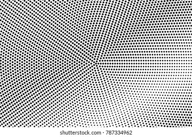 Black white dotted texture. Metallic halftone vector background. Diagonal dotted gradient. Abstract monochrome halftone. Pop art design overlay.  Black dotwork vintage texture. Retro halftone template