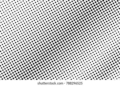 Black white dotted texture. Monochrome halftone vector background. Greyscale dotted gradient. Abstract halftone for pop art design. Black ink dot vintage overlay. Minimal retro halftone template