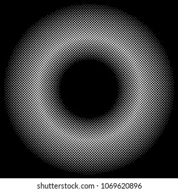 Black and white dotted texture. Round halftone vector background. Sparse dotted gradient. Abstract monochrome halftone for pop art design. Black ink dot vintage overlay. Retro halftone template.
