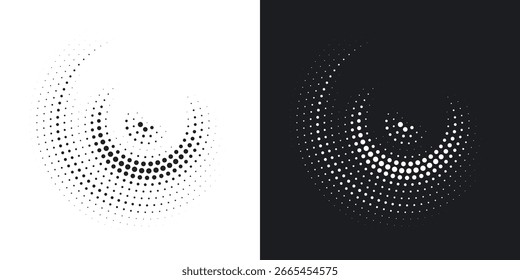 Textura punteada en blanco y negro. Fondo de Vector semitono redondo. Gradiente punteado escaso. Abstractas halftone monocromo para el diseño de arte pop. Superposición vintage de puntos de tinta negra. Plantilla de semitono retro