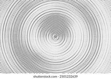 Fondo de Vector punteado blanco y negro. Anuncio centrado en semitono de estilo cómico. Superposición de semitono retro. Pequeños puntos negros sobre fondo transparente. Textura de semitono de Antiguas. Ornamento punteado redondo