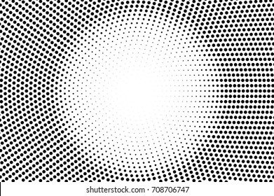 Black and white dotted vector background. Comic style halftone banner with text place. Monochrome halftone overlay. Black dot on transparent background. Vintage halftone texture. Round dotted ornament