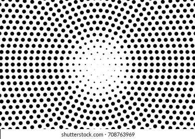 Black and white dotted  vector background. Retro style halftone centered banner. Gradient halftone overlay. Black dots on transparent background. Vintage halftone texture. Round dotted ornament