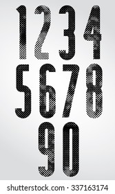 Black and white dotty graphic narrow numbers. 