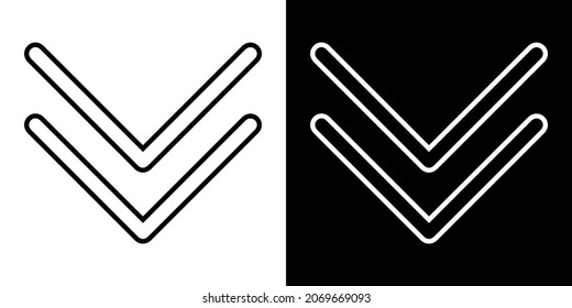 Black and White Double Down Icon. Double down icon illustration isolated vector sign symbol for your project. Flat design style. Vector icon on white and black background