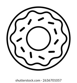 Black and White Doughnut Icon with Toppings in Minimalist Design Style