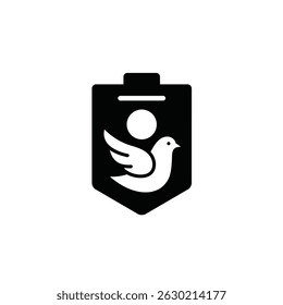 Black and white dove illustration representing peace freedom and symbolic design