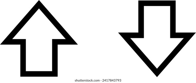 Juego de Icono de precios o tasa de interés de la inflación en el mercado de valores de flecha arriba y abajo de color negro y blanco. Imagen vectorial.