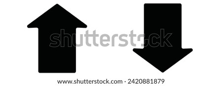 Black and White Up and Down Arrow Stock Market Inflation Interest Rate or Price Icon Set. Vector Image.