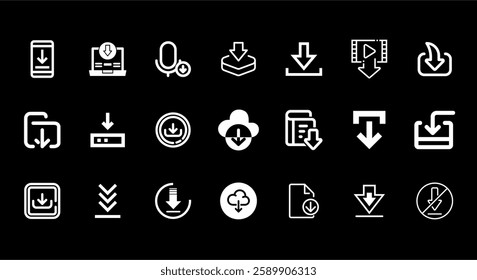 black and white download vector icon collection