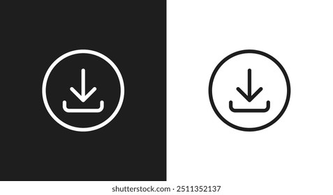 Preto branco Baixar ilustração de vetor de ícones da Web. Forma de seta de estilo de linha interface do usuário online. Símbolo de sinal moderno
