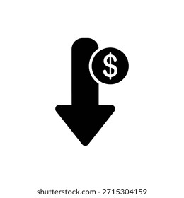 Schwarz-weißer Pfeil nach unten mit Dollarsymbol im Kreissymbol