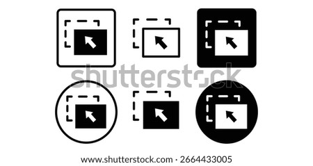 Black and White Drag and Drop Icons Square and Circular Frames with Arrows Vector Design Simple Flat Illustration