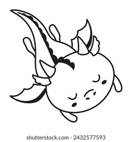 black and white dragon character flying, cartoon flat vector illustration, print for kids