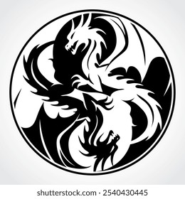 black white dragon circle yin yang symbol