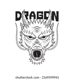 black and white dragon doodle illustration for sticker tattoo poster tshirt design etc