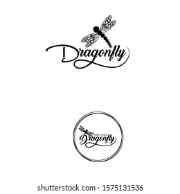 Black and white dragon fly logo vector