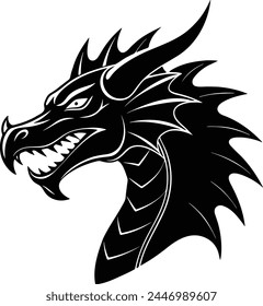 Dibujo de cabeza de dragón blanco y negro