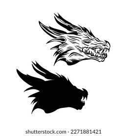 black and white dragon head isolated on white background