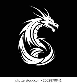 black and white dragon. logos and tattoos. flat design style. Suitable for e-sports, games, squads, etc. design template vector