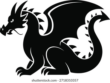 Dragão preto e branco com detalhes afiados e pose dinâmica