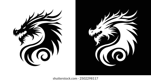 Black and White Dragon Silhouette Logo Icon