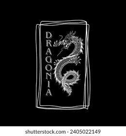 Diseño de vectores de dragón blanco y negro, para camisetas, ropa de calle y carteles