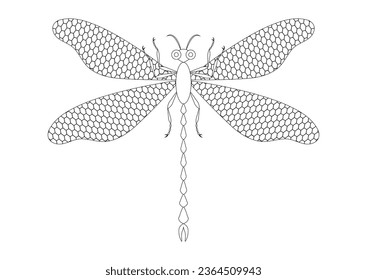 Black and White Dragonfly Clipart isolated on White Background. Coloring Page of a Dragonfly
