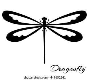 Black and white dragonfly silhouette. Vector backgrounds, prints, textile decoration