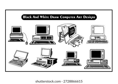 Dibujo en blanco y negro Diseños de arte de la computadora_