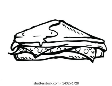 black and white draw of sandwich