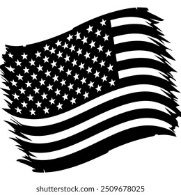 Um desenho em preto e branco de uma bandeira americana acenando