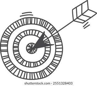 A black and white drawing of an arrow pointing to a target