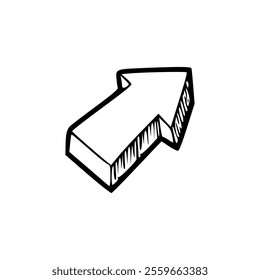 A black and white drawing of an arrow pointing down