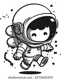 A black and white drawing of an astronaut