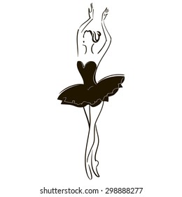 Black and white drawing of a ballerina on a white background, sketch, vector.