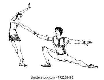 Black And White Drawing Of A Ballet Duo