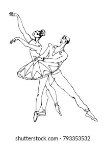 Black And White Drawing Of A Ballet Duo