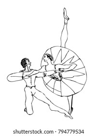 Black And White Drawing Of A Ballet Duo