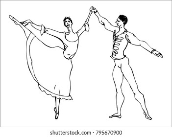 Black And White Drawing Of A Ballet Duo