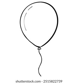 Un dibujo en blanco y negro de un globo. El globo está flotando en el aire y tiene una cuerda unida a él. La Imagen tiene un toque sencillo y minimalista