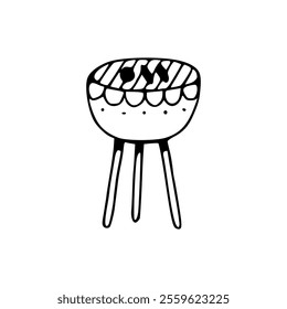 A black and white drawing of a barbecue grill