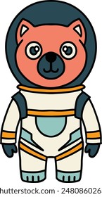 A black and white drawing of a bear in a space suit. The bear is smiling and looking up at the camera. The image has a playful and whimsical mood